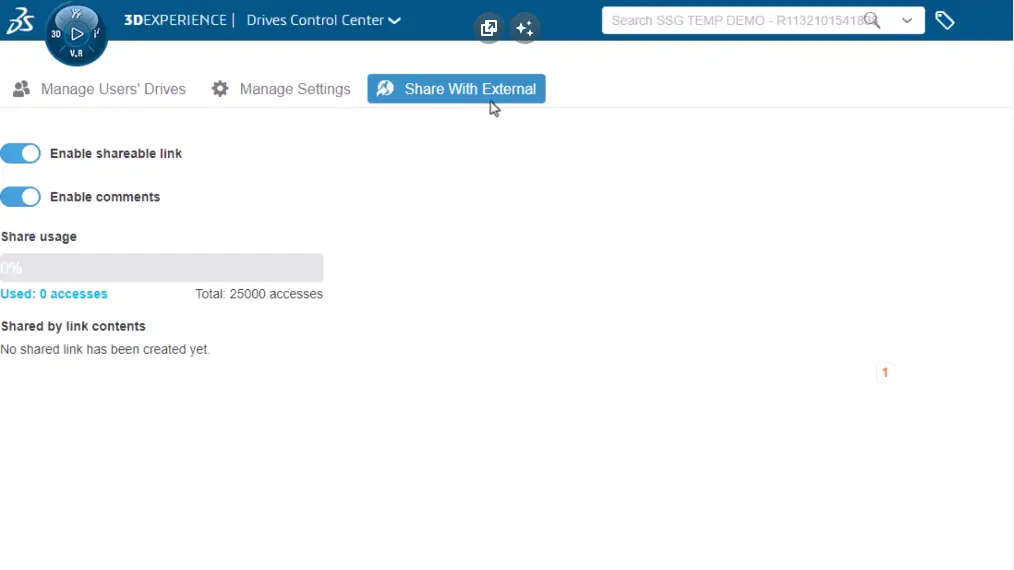 External sharing options to enable share and markup